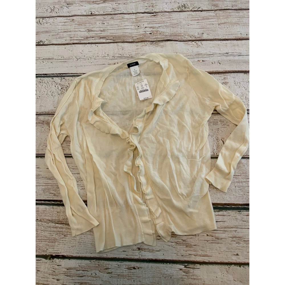 J.Crew Ruffle Front Cardigan Sweater Cotton Ivory White 26603 NWT Small